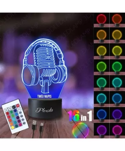 Lampka Nocna 3D LED LAMP Muzyka Słuchawki z Mikrofonem Wokalista